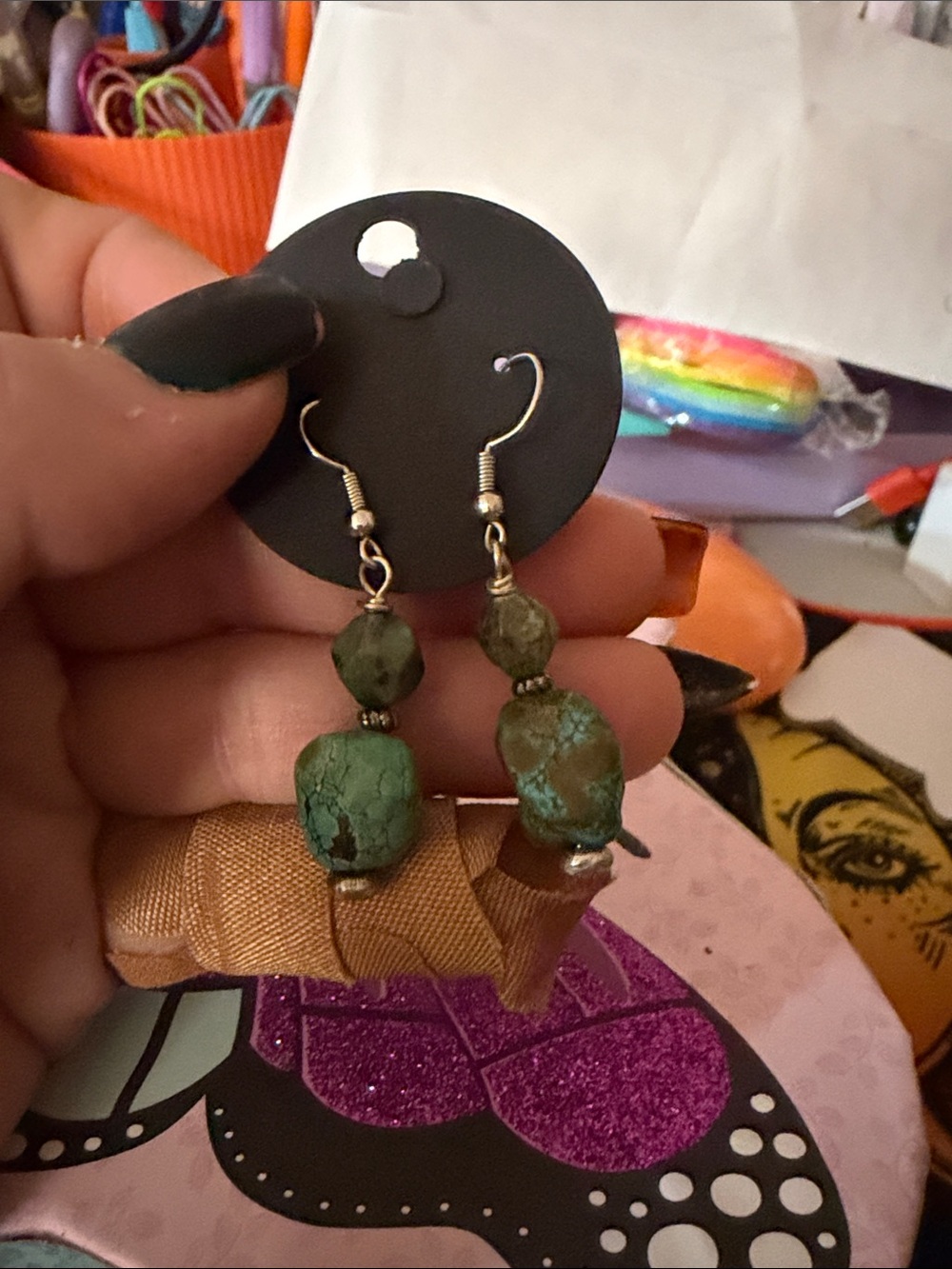 Green Turquoise Drop Bead Earrings - Women Jewelry